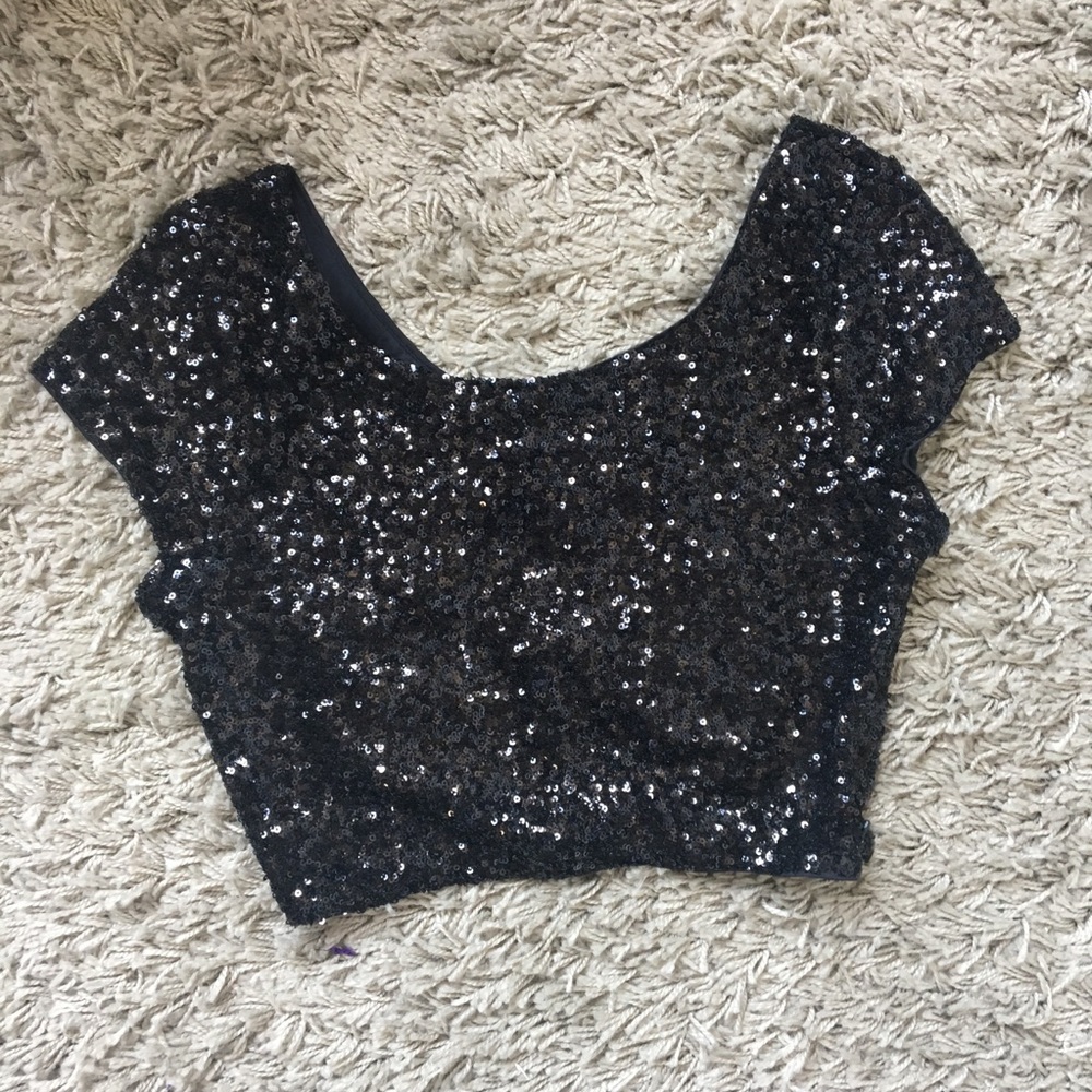 Express Crop Top With Sequins Size Xs - image 2